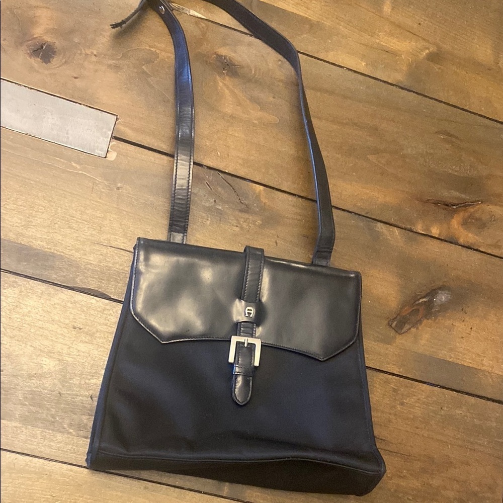 Etiene‎ Aigner Black Leather and Fabric Shoulder Bag